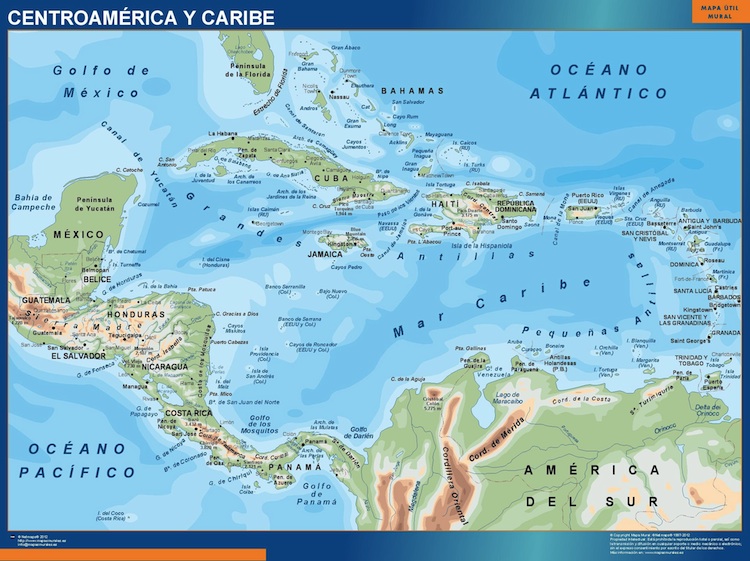 B Mapa fisico de America centralycaribe ART 44: EL CLIMA Y EL TIEMPO EN CENTROAMÉRICA Y EL CARIBE