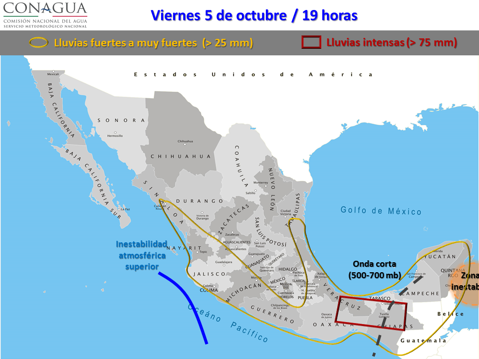 mexicoP51018 ART 94: PREVISIÓN DEL TIEMPO EN MÉXICO: LLUVIAS Y TEMPERATURAS OCTUBRE 2018
