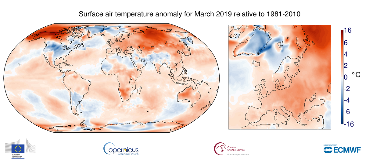 map 1month anomaly Global ei 2T 201903 ART 127: TEMPERATURA DEL AIRE SUPERFICIAL MARZO 2019
